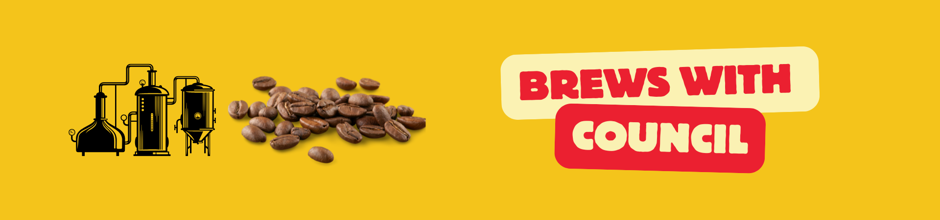 Image of brewing equipment beans and text reading "Brews with Council"