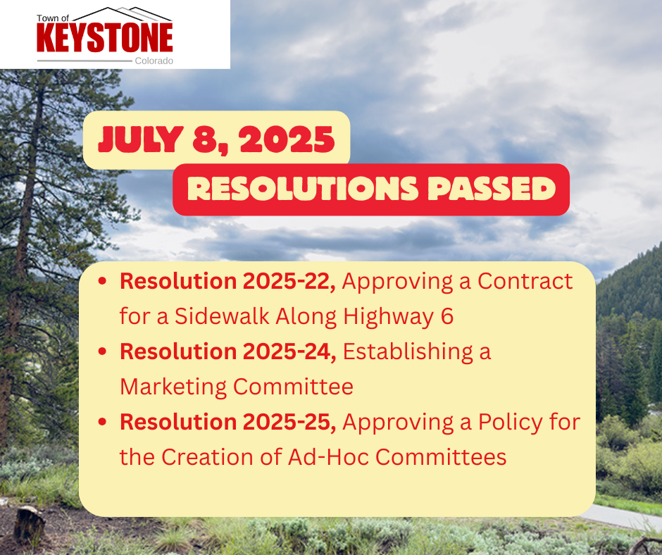 July 8, 2025 - Resolutions Passed: Resolution 2025-22, Approving a Contract for a Sidewalk Along Highway 6; Resolution 2025-24, Establishing a Marketing Committee; Resolution 2025-22, Approving a Policy for the Creation of Ad-hoc Committees